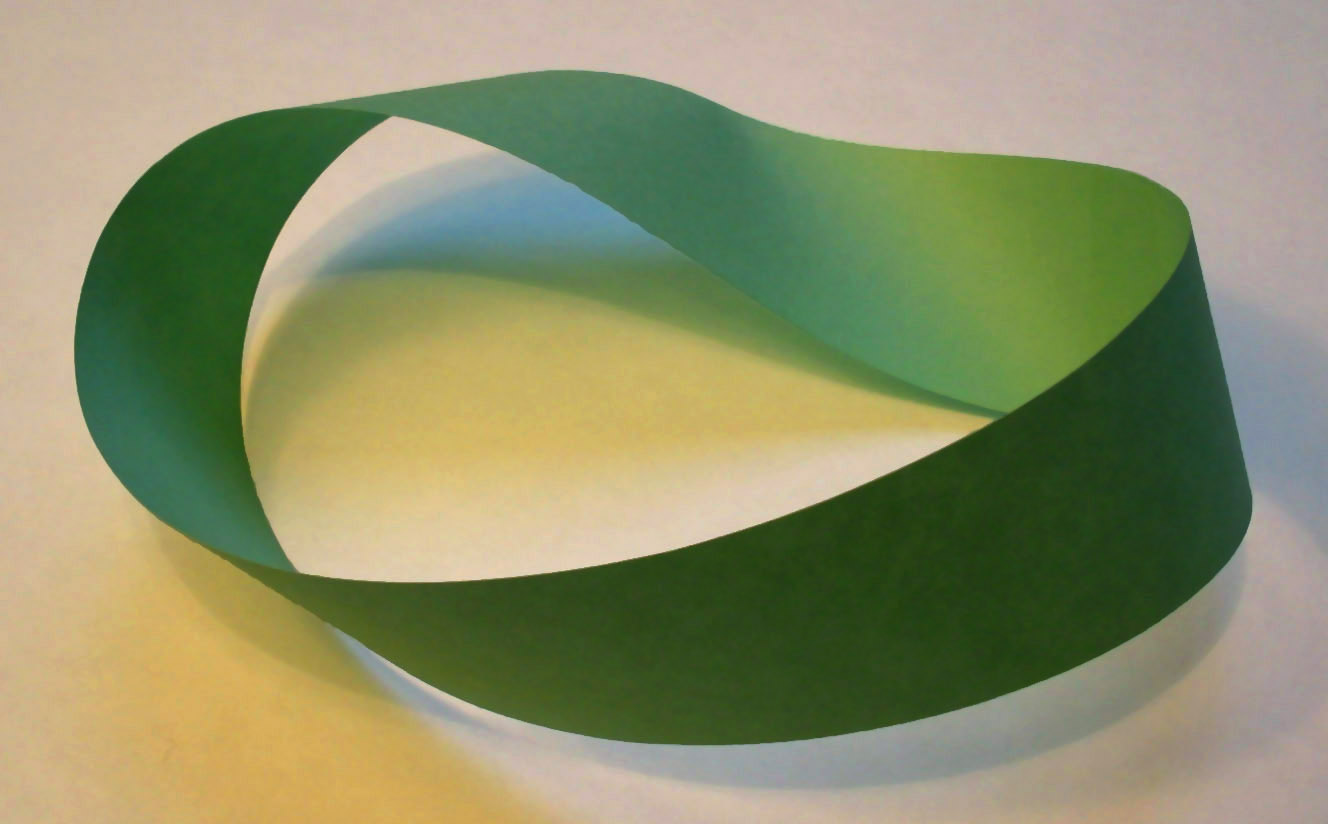 A Möbius strip made with a piece of paper and tape.